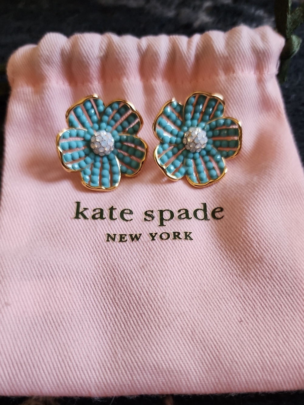 kate spade Turquoise Flower Stud Earrings with Gold Trim